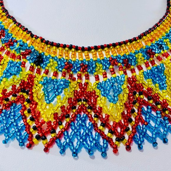 Gorgeous Vintage hand beaded glass seed bead Native American collar necklace - Picture 4 of 6